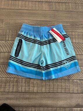Light Blue Athletic Mesh Shorts for Kids with Stripe Detail - Unbranded